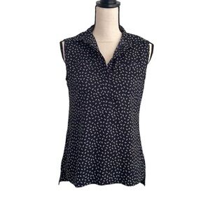 Ann Taylor Navy Blue Anchor Print Sleeveless Henley Blouse size XS Career Top